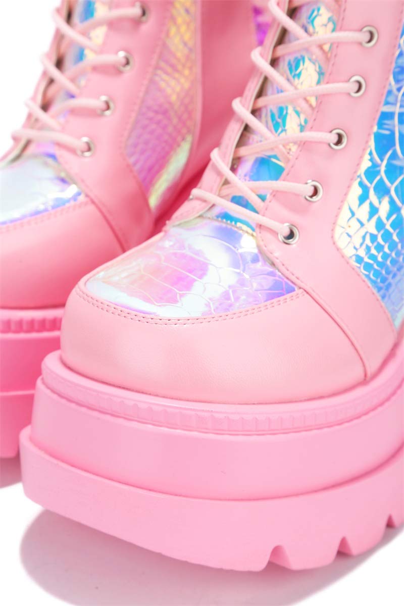 Radio Holographic Platform Boots ā Rave-Ready Chunky Ankle Boots for Women