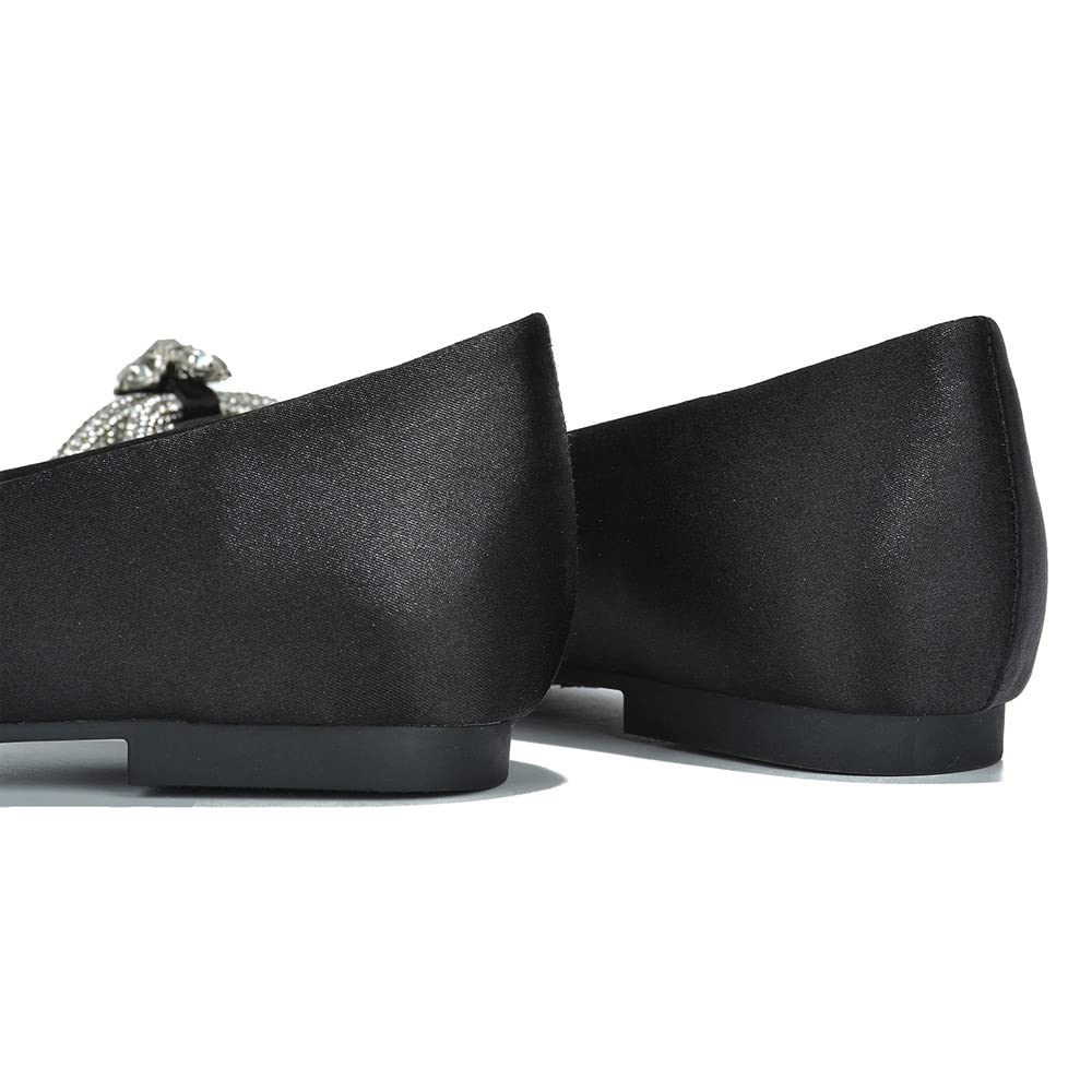 Stearling Pointed Toe Flats for Women ā Elegant Rhinestone Bow Slip-On Dress Shoes