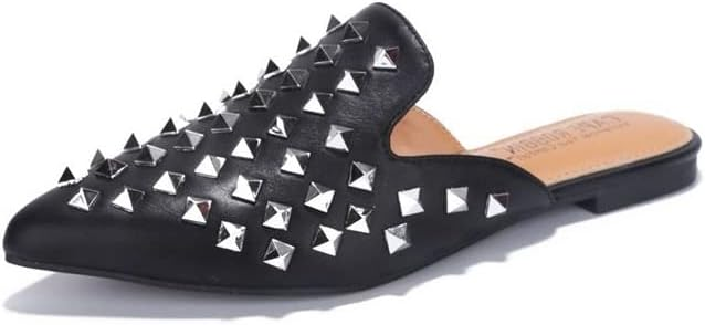 Slip into attitude with the Enny Studded Mules. Available in black faux leather or clear PVC, these pointed toe flats are your new go-to for effortless edge.