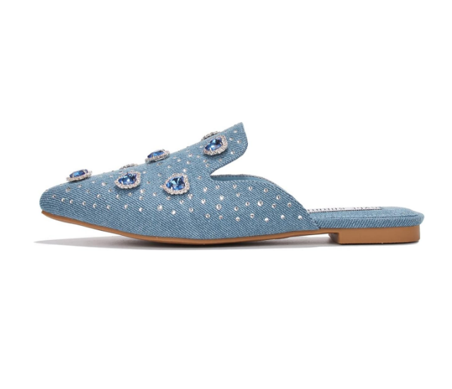 Sierra Lady’s Glam Crystal Bling Pink Pointed-Toe Mules – Studded Clear Slip-On Shoes for Women