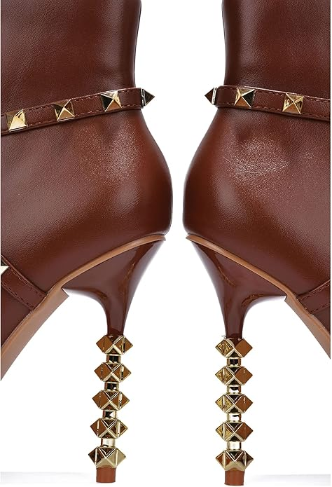 Ines Studded Sculpted Heel Booties – Pointed Toe Stiletto Ankle Boots for Women