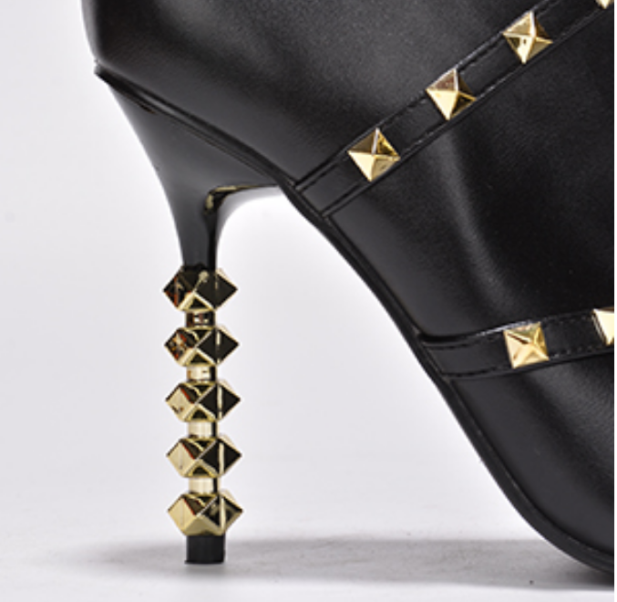 Ines Studded Sculpted Heel Booties – Pointed Toe Stiletto Ankle Boots for Women