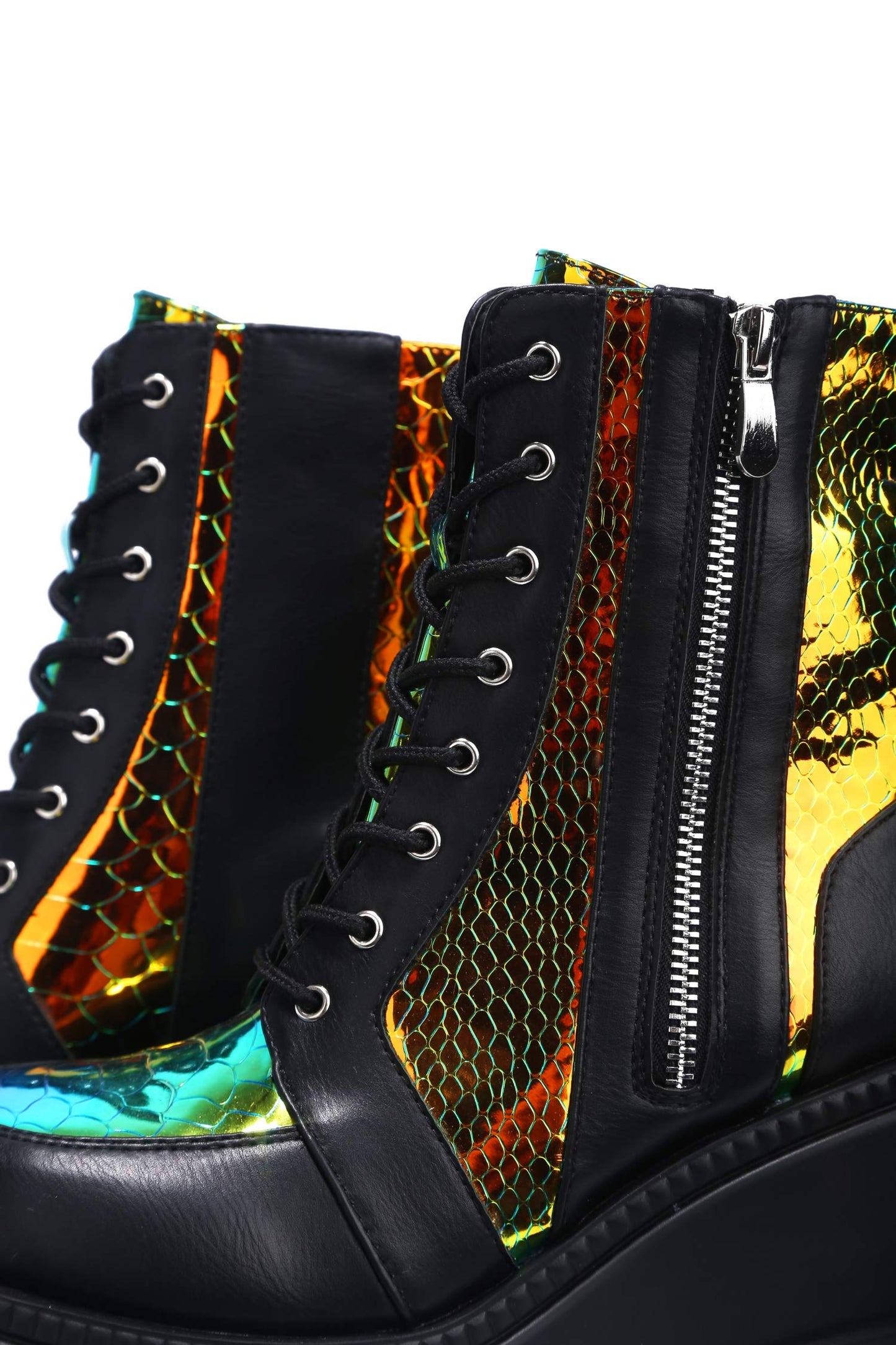 Radio Holographic Platform Boots – Rave-Ready Chunky Ankle Boots for Women