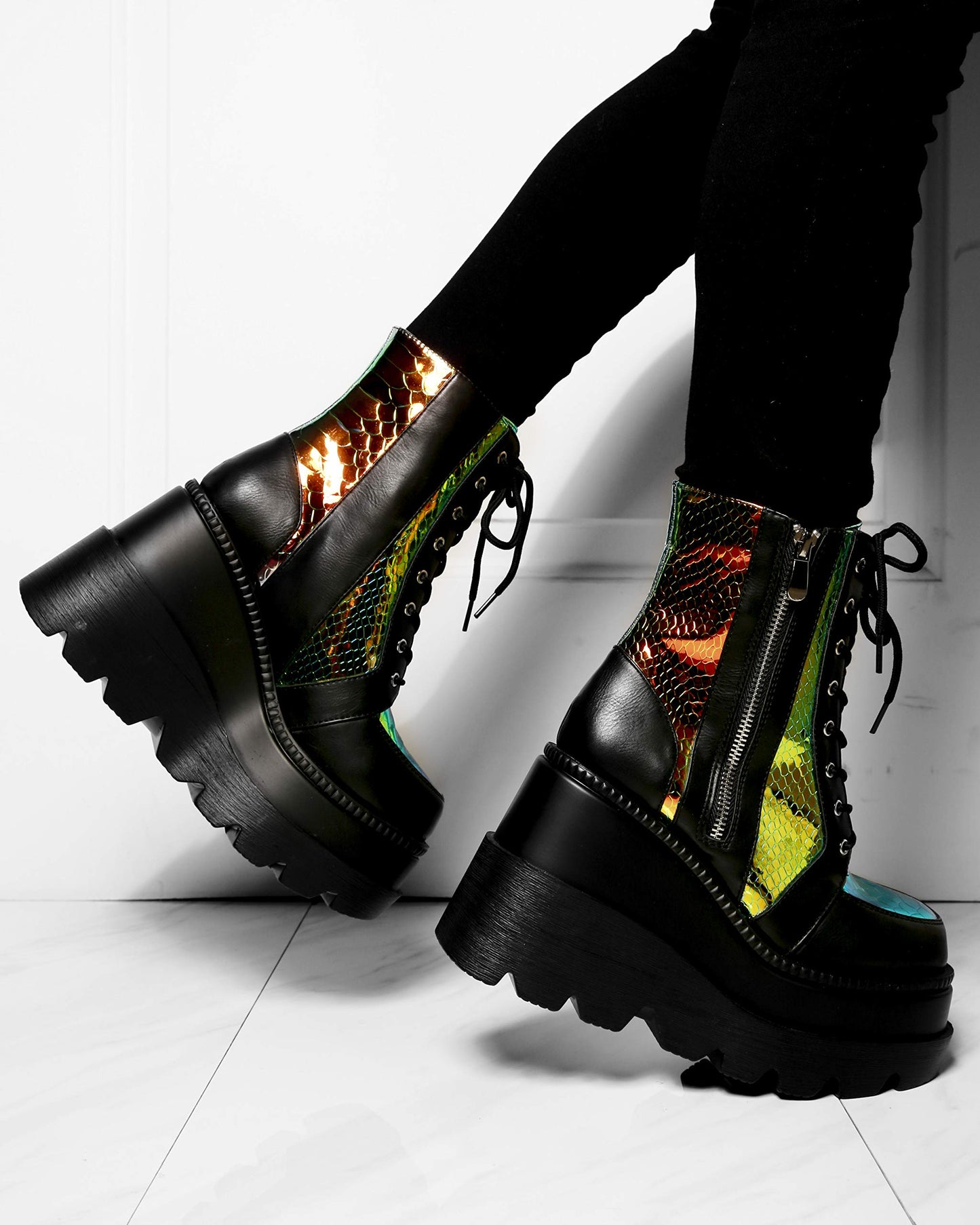 Radio Holographic Platform Boots – Rave-Ready Chunky Ankle Boots for Women