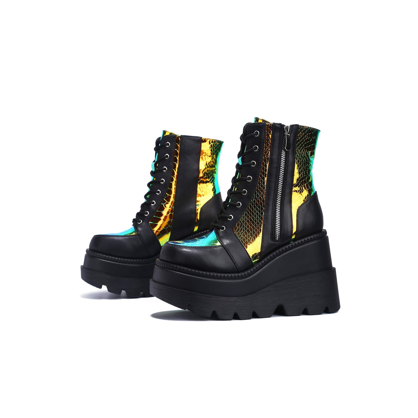 Radio Holographic Platform Boots – Rave-Ready Chunky Ankle Boots for Women