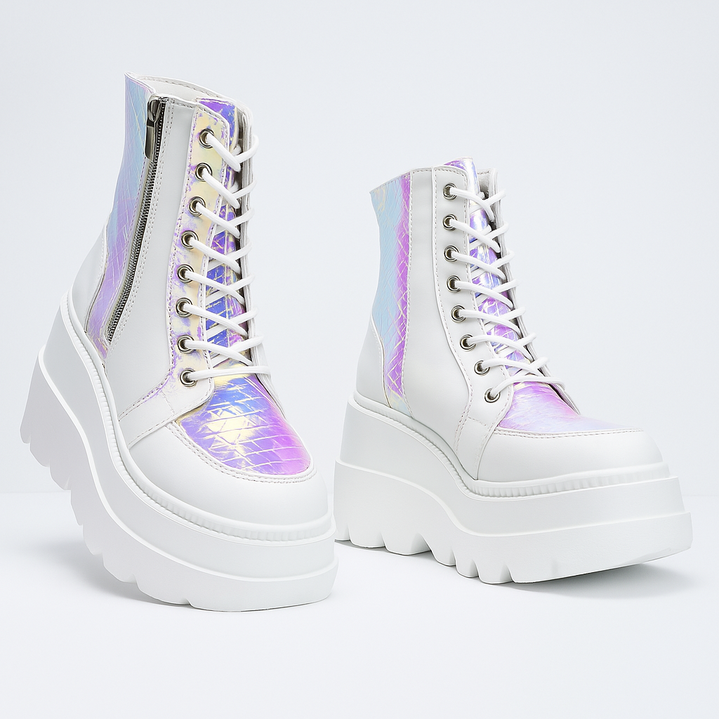 Radio Holographic Platform Boots – Rave-Ready Chunky Ankle Boots for Women