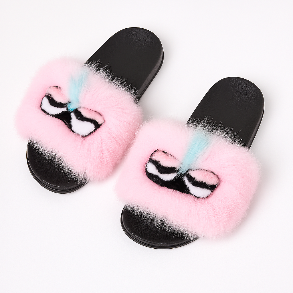 Mochi Cute Fluffy Fur Slides – Colorful Open Toe Furry Slippers for Women