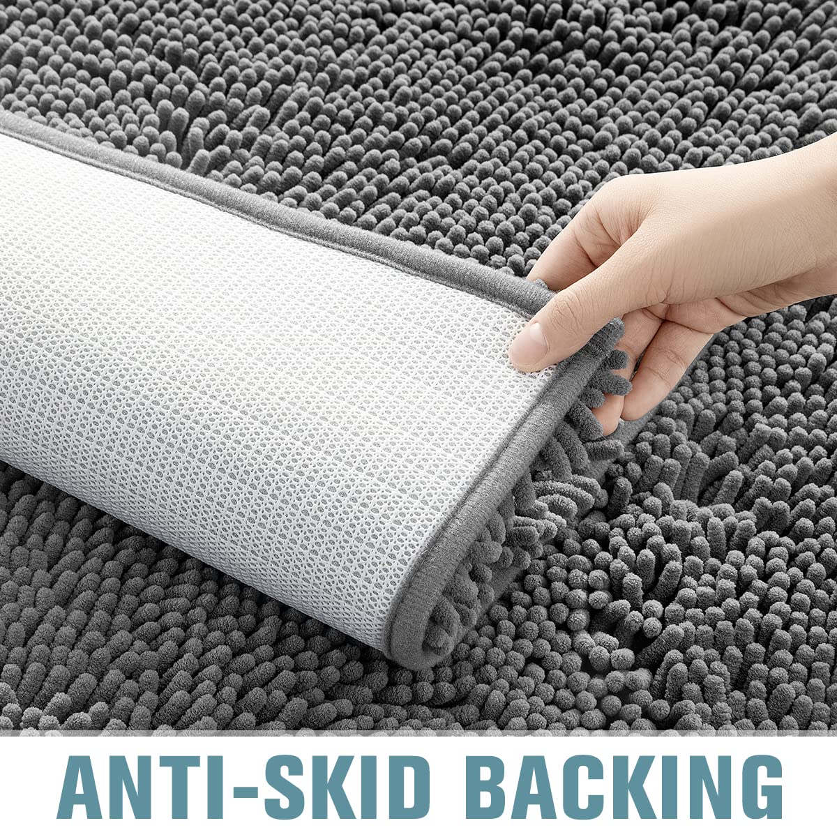 Bathroom Rug, Non-Slip Bath Mat, Soft Cozy Shaggy Thick Bath Rugs for Bathroom, Plush Rugs for Bathtubs, Water Absorbent Rain Showers(Dark Grey, 17"×24")