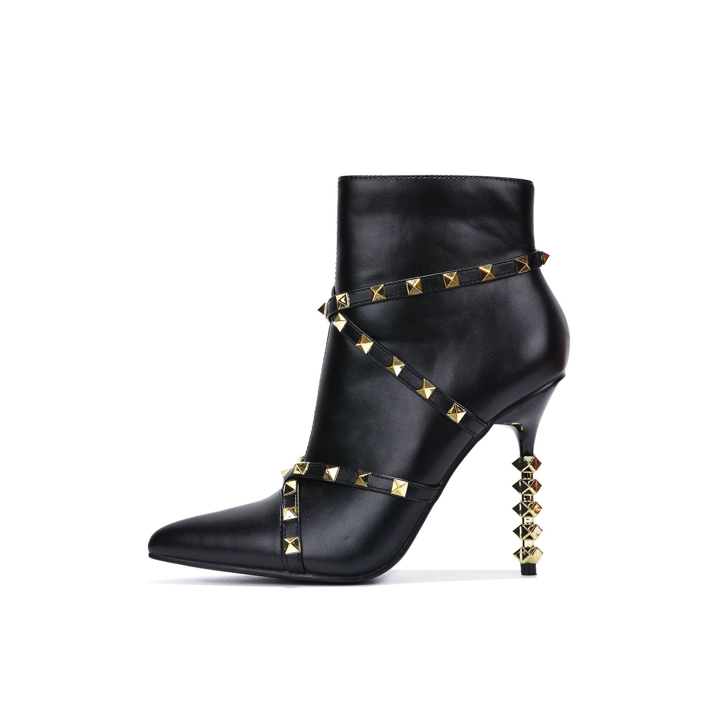 Ines Studded Sculpted Heel Booties – Pointed Toe Stiletto Ankle Boots for Women
