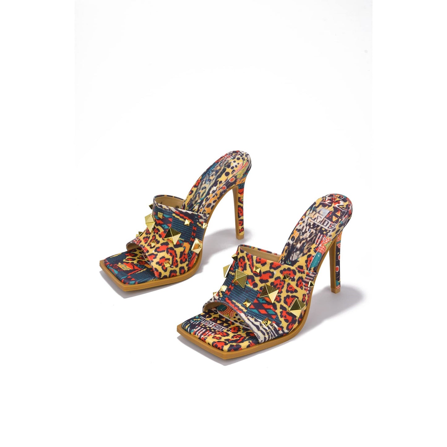 Popo Studded Square Toe Stiletto Heels – Punk Style Mules for Bold Women