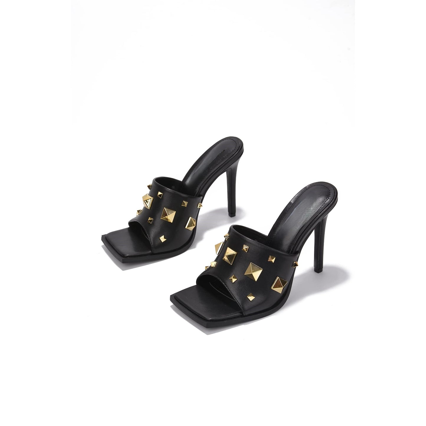 Popo Studded Square Toe Stiletto Heels – Punk Style Mules for Bold Women