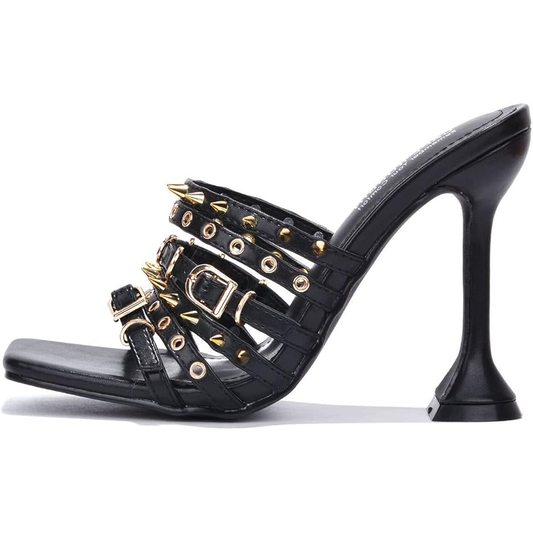 Bonita Women's Buckled Strappy Heels – Square Toe Spiked Sandals with Sculpted Heel for Summer Outfits, Street Style, and Night Out