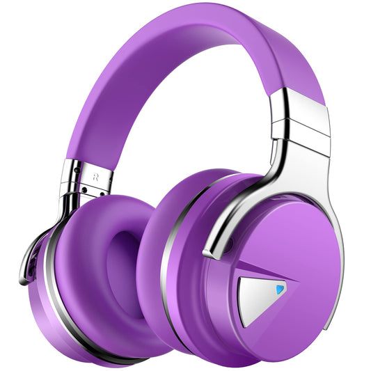 E7 Active Noise Cancelling Bluetooth Headphones with Microphone, Over Ear, Comfortable Earpads, 30 Hours Playtime for Travel/Work, Purple