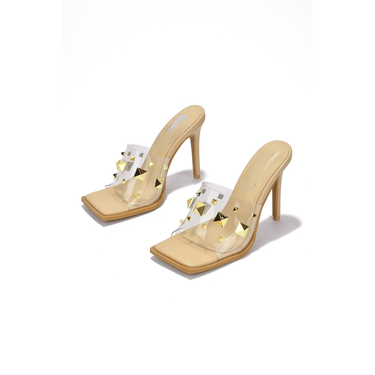 Popo Studded Square Toe Stiletto Heels – Punk Style Mules for Bold Women
