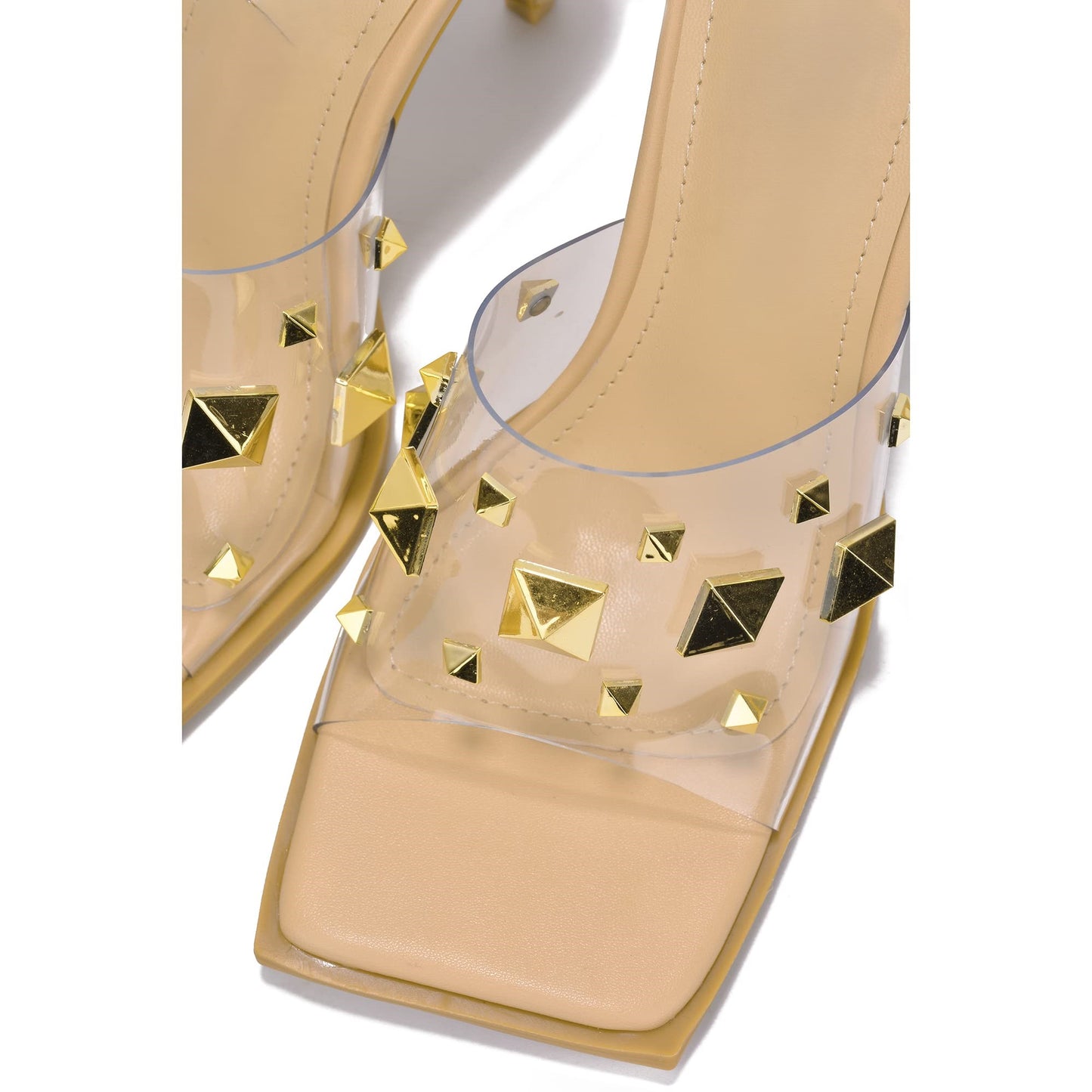 Popo Studded Square Toe Stiletto Heels – Punk Style Mules for Bold Women